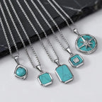 Blue-Green Stone Pendant Necklace Set for Layering