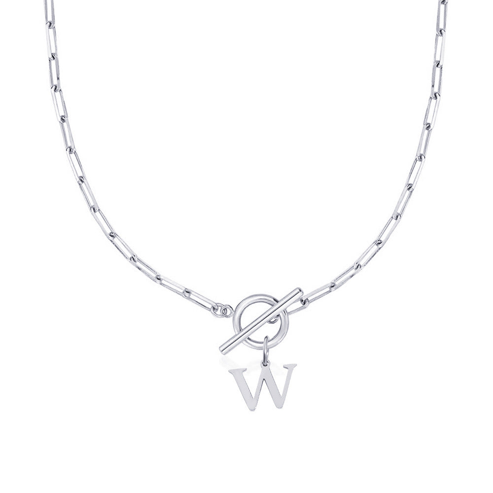 Paperclip Initial Necklace with Circle Toggle Clasp