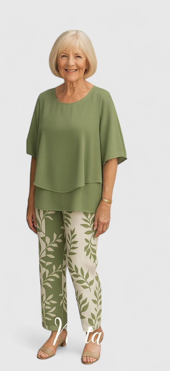 Crew Neck Two Piece Set with Half Sleeves