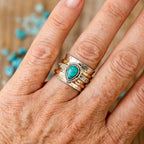 Wide Teardrop Blue-Green Stone Ring in Silver Colour