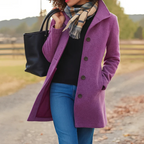 Classic Coat with Stand Collar and Button Closure