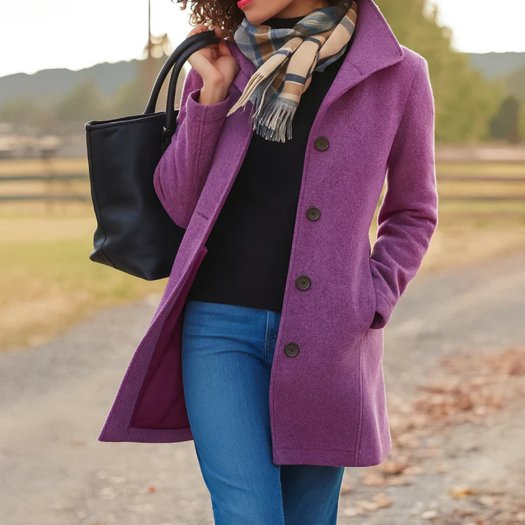 Classic Coat with Stand Collar and Button Closure