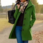 Classic Coat with Stand Collar and Button Closure