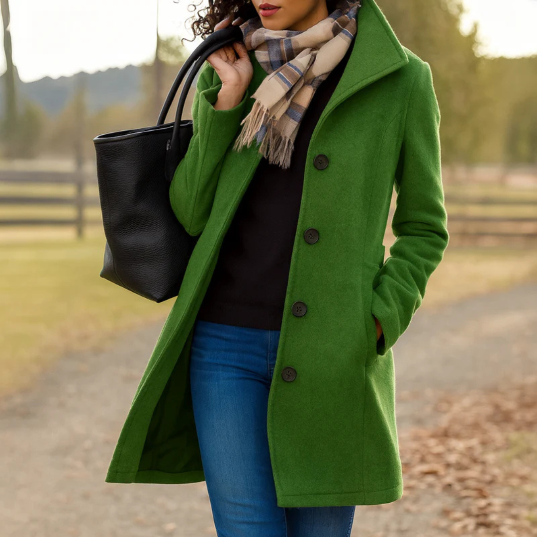 Classic Coat with Stand Collar and Button Closure