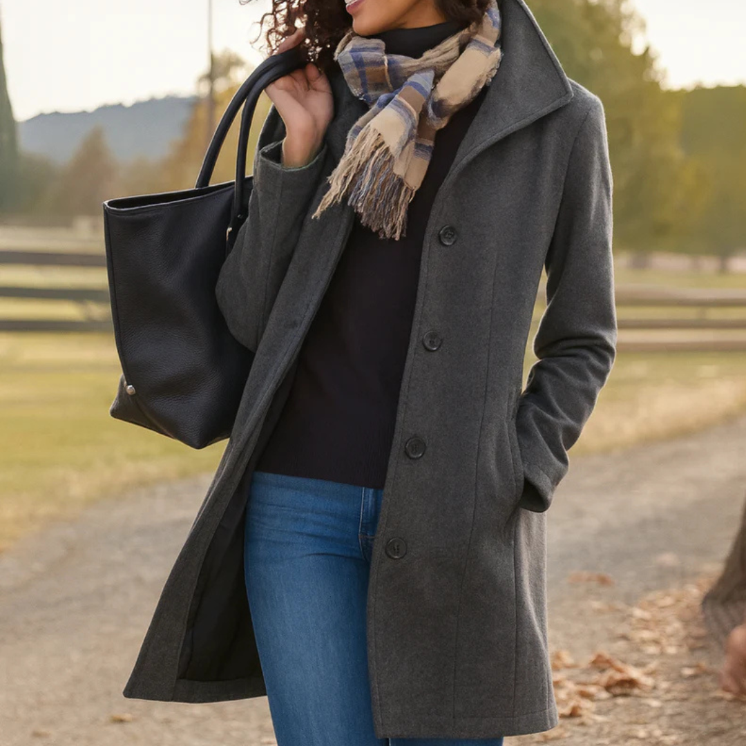 Classic Coat with Stand Collar and Button Closure
