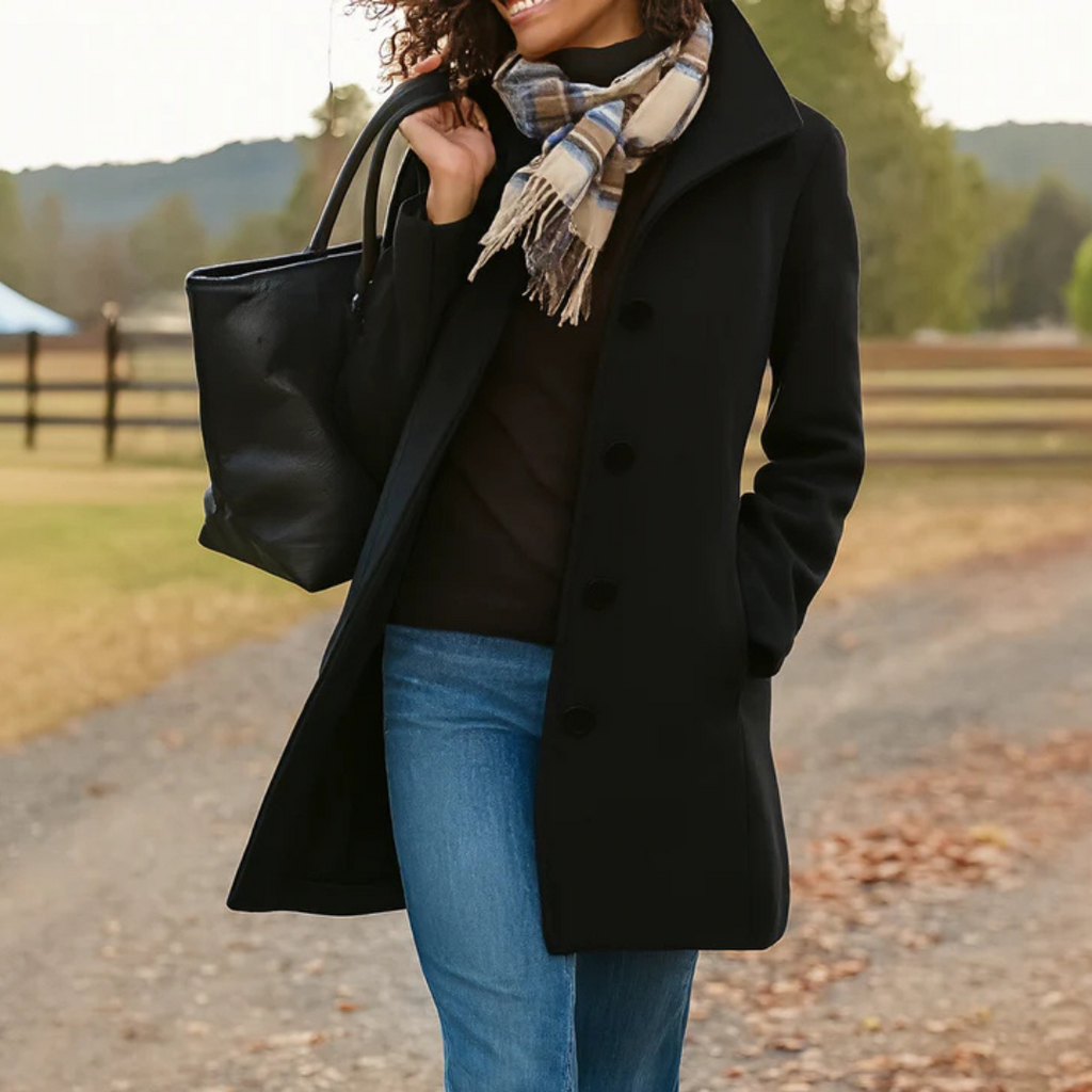 Classic Coat with Stand Collar and Button Closure