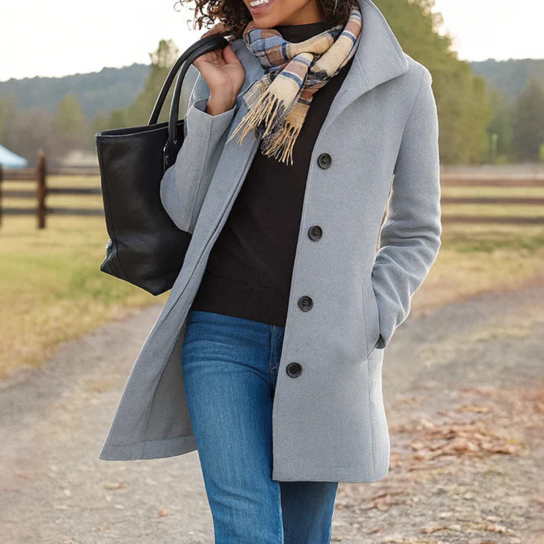 Classic Coat with Stand Collar and Button Closure