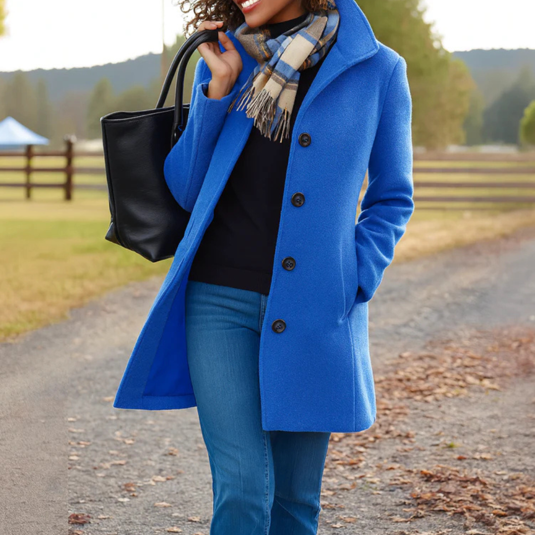 Classic Coat with Stand Collar and Button Closure