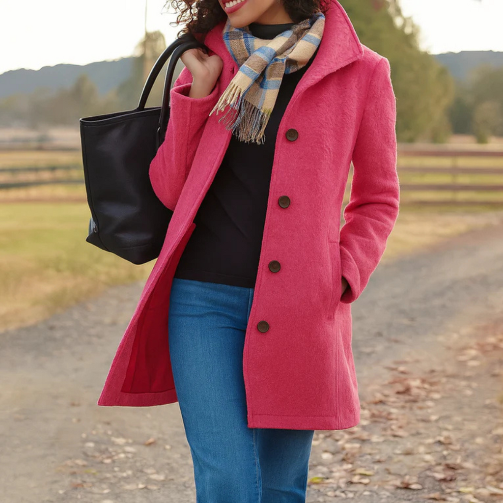 Classic Coat with Stand Collar and Button Closure