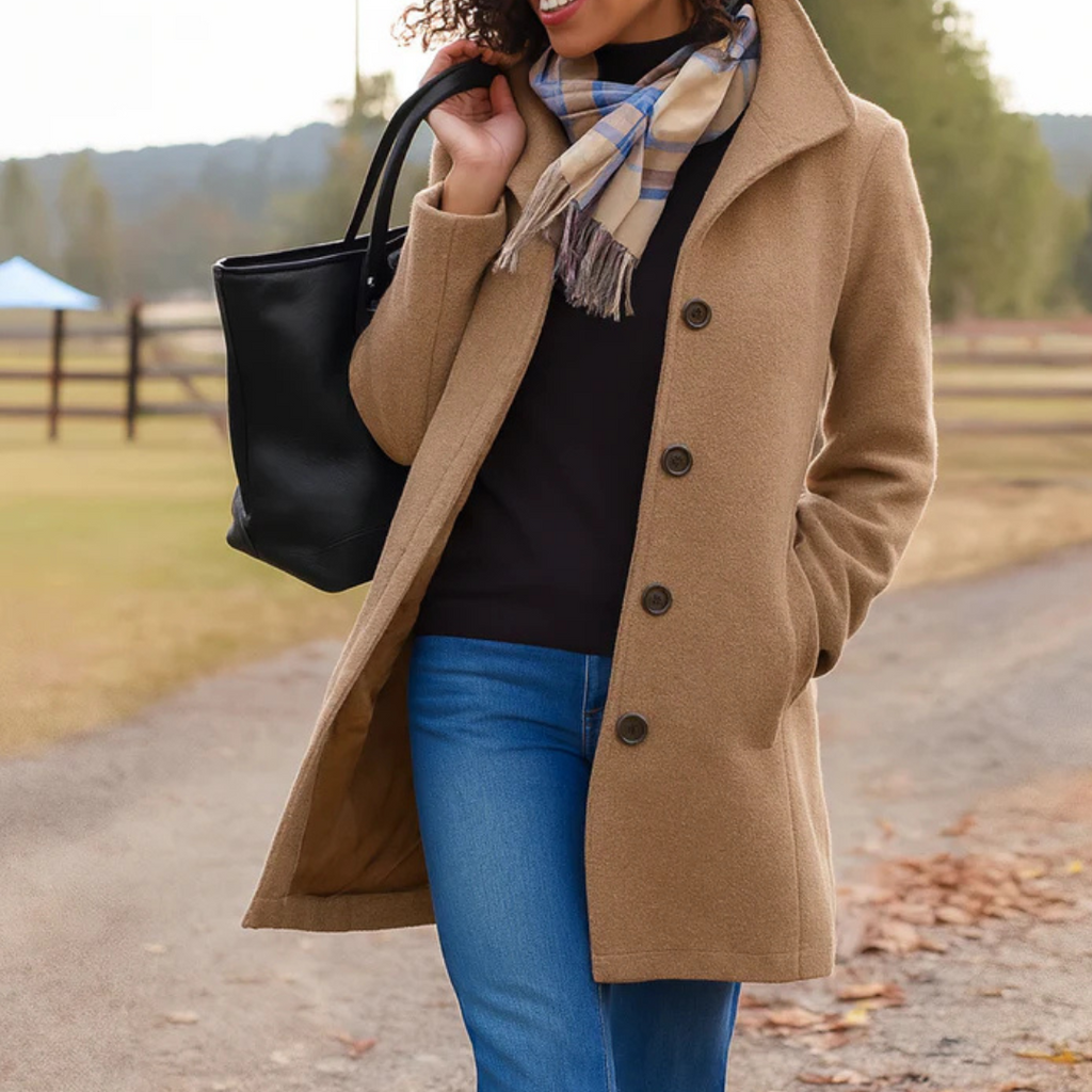 Classic Coat with Stand Collar and Button Closure