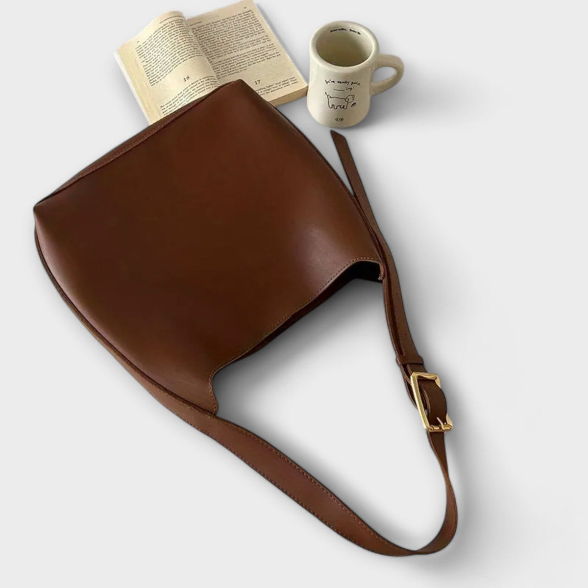 Leather Look Shoulder Bag with Simple Elegant Shape