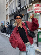 Oversized Faux Leather Jacket with Contrast Stitching