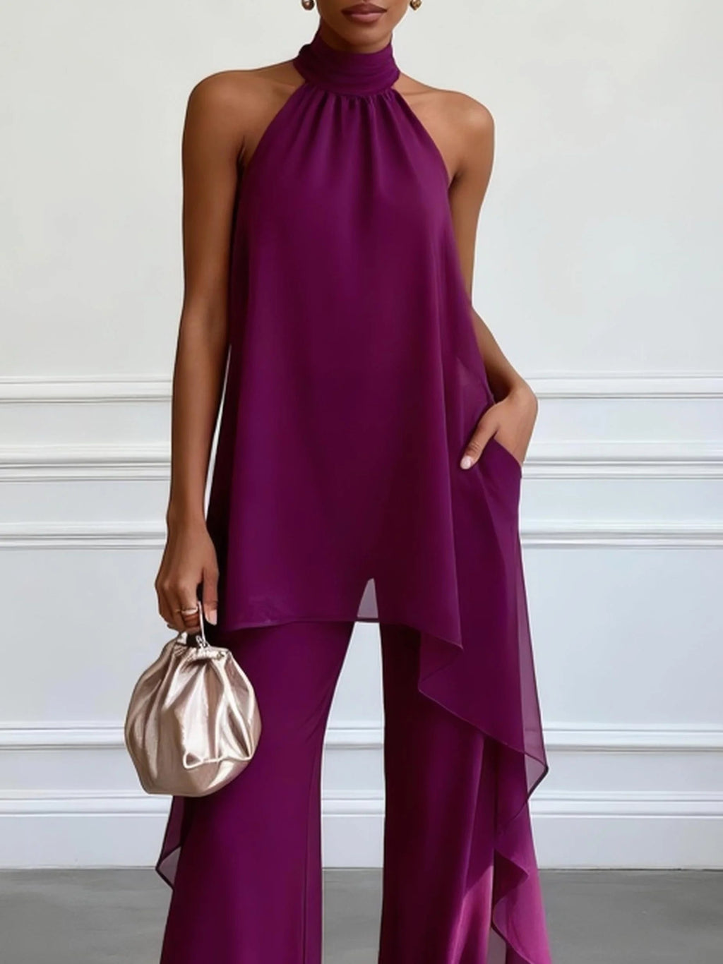 Halter Neck Two Piece Set with H-Line Silhouette