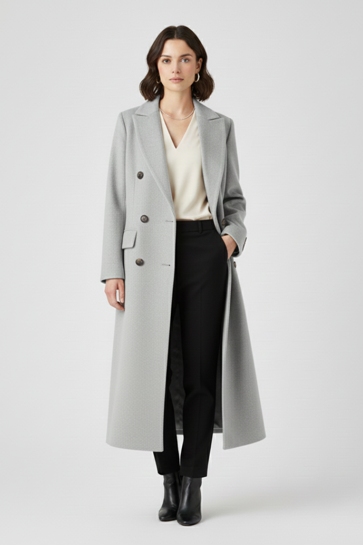 Classic Trench Coat with Lapel Collar and Button Fastening