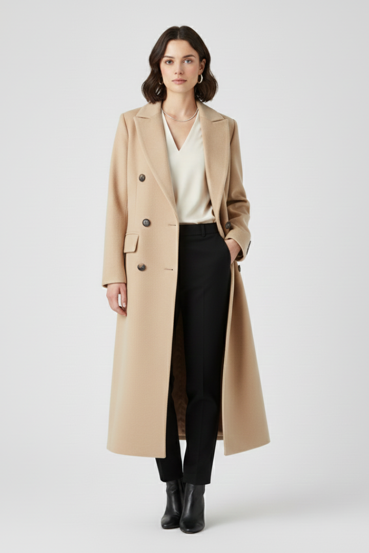 Classic Trench Coat with Lapel Collar and Button Fastening