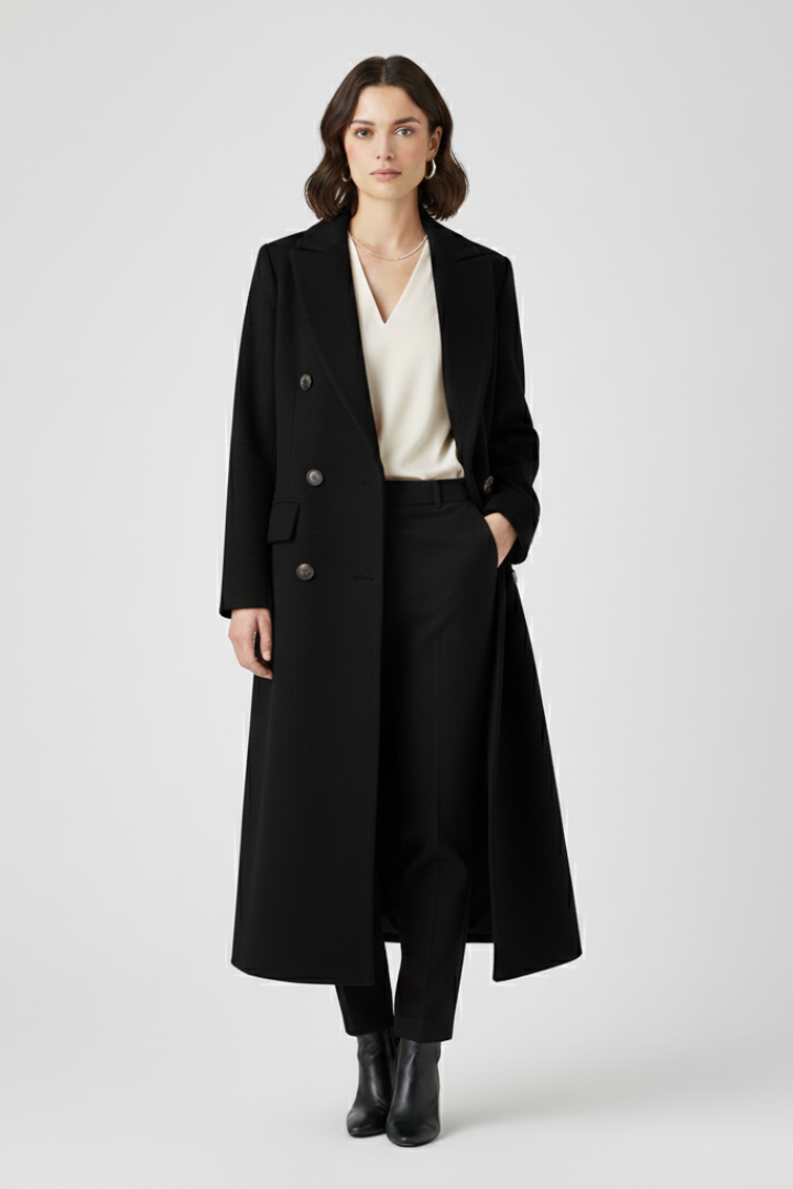 Classic Trench Coat with Lapel Collar and Button Fastening