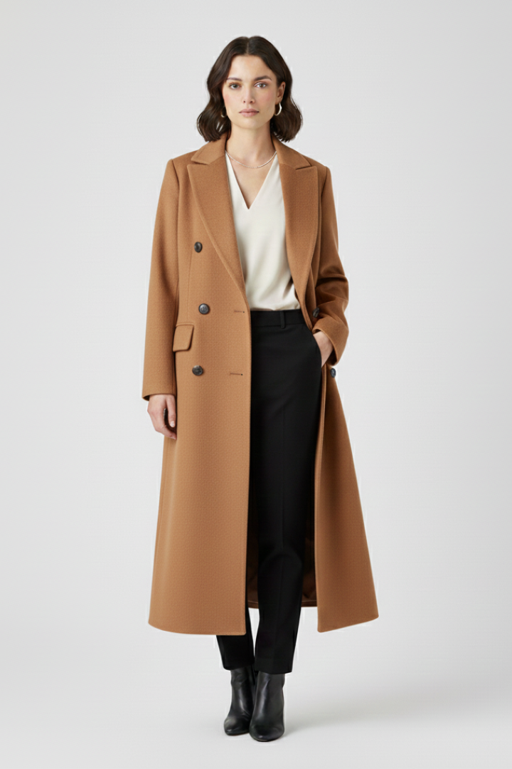 Classic Trench Coat with Lapel Collar and Button Fastening
