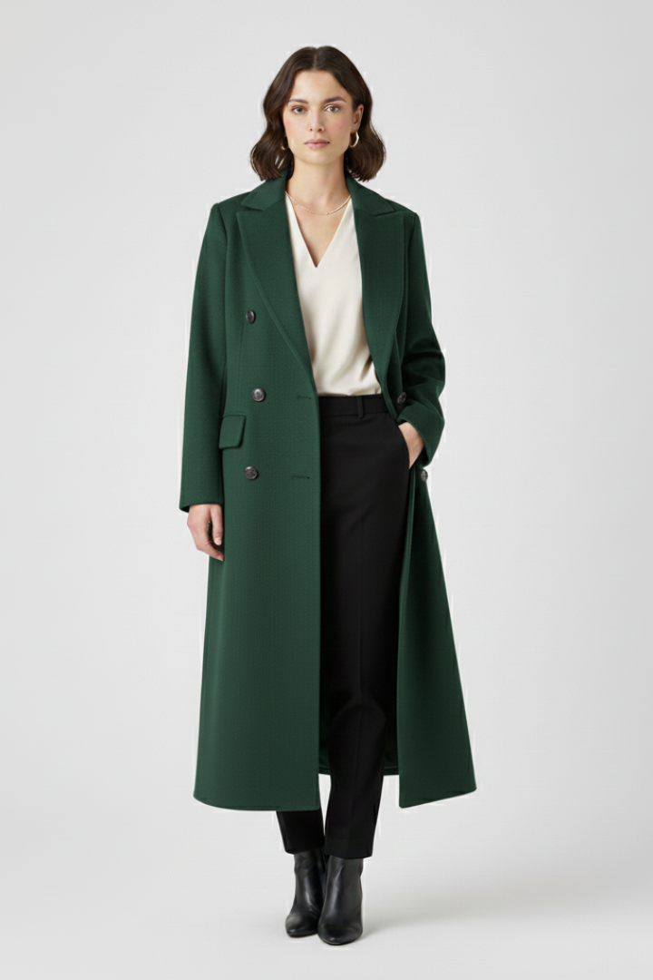 Classic Trench Coat with Lapel Collar and Button Fastening