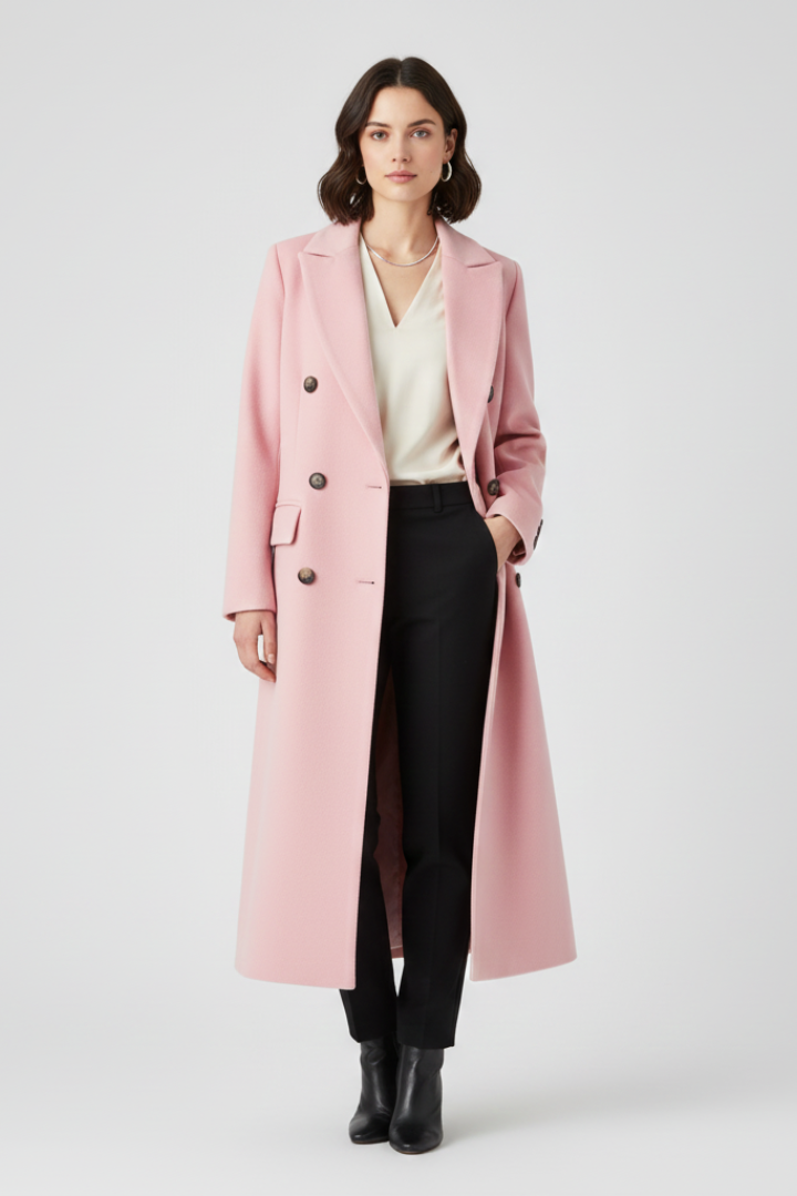 Classic Trench Coat with Lapel Collar and Button Fastening