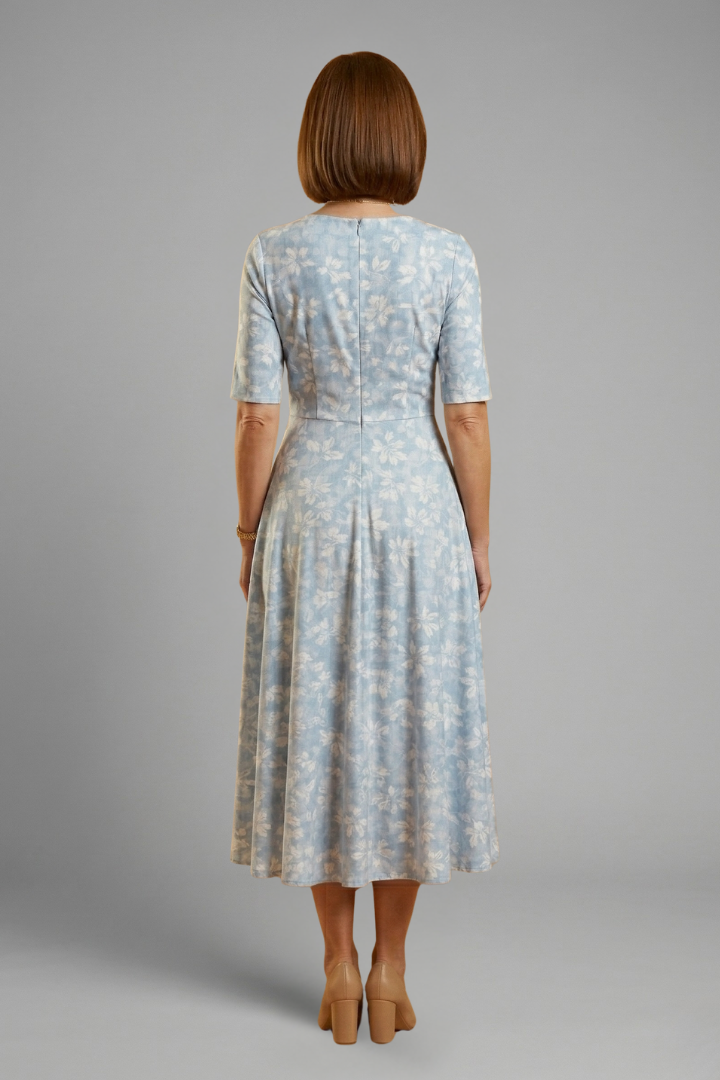 V-Neck Midi Dress with Short Sleeves and Side Pockets