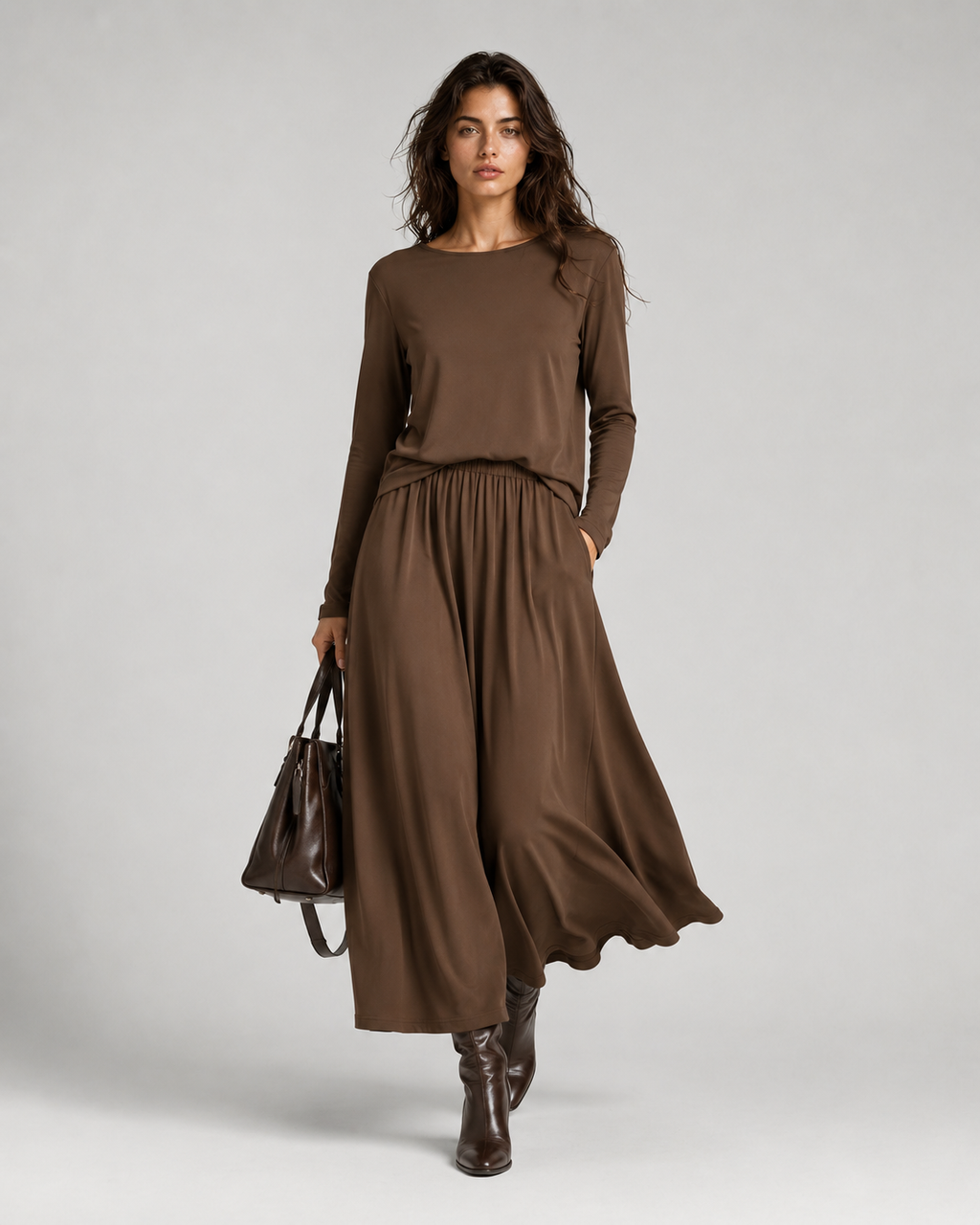 Long-Sleeve Top and Maxi Skirt Two-Piece Set