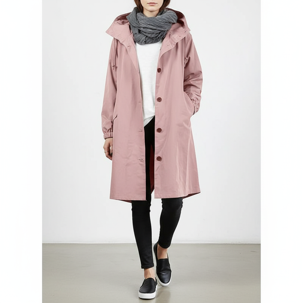Longline Rain Jacket with Drawstring Hood