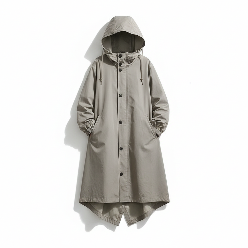 Longline Rain Jacket with Drawstring Hood