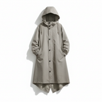 Longline Rain Jacket with Drawstring Hood