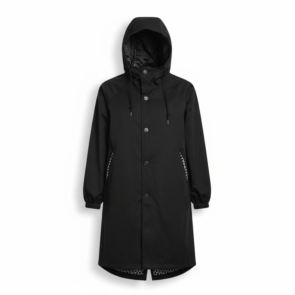 Longline Rain Jacket with Drawstring Hood