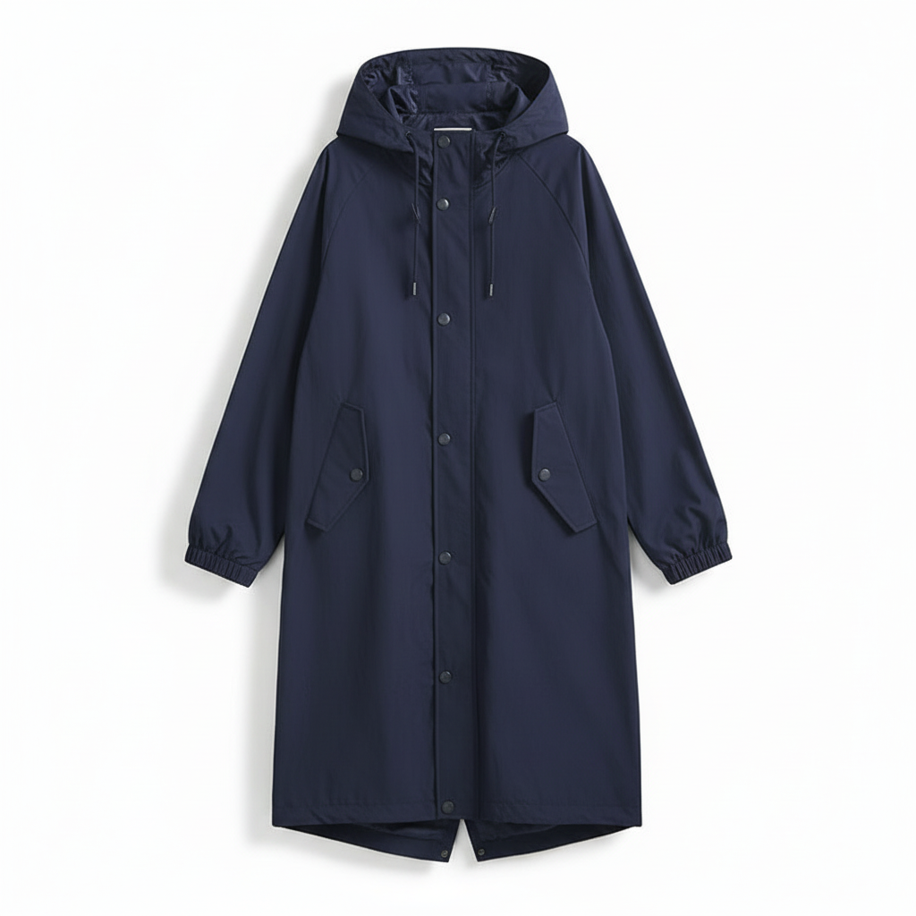 Longline Rain Jacket with Drawstring Hood