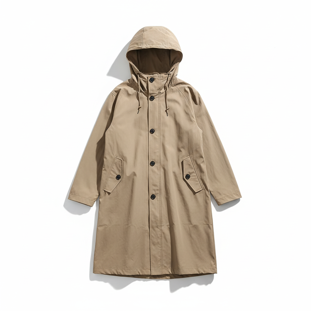 Longline Rain Jacket with Drawstring Hood