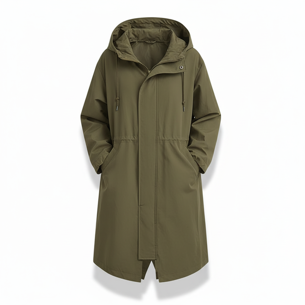 Longline Rain Jacket with Drawstring Hood