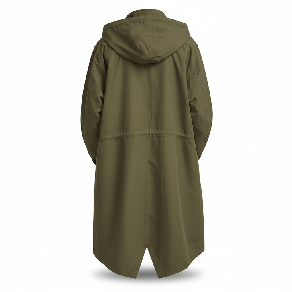 Longline Rain Jacket with Drawstring Hood