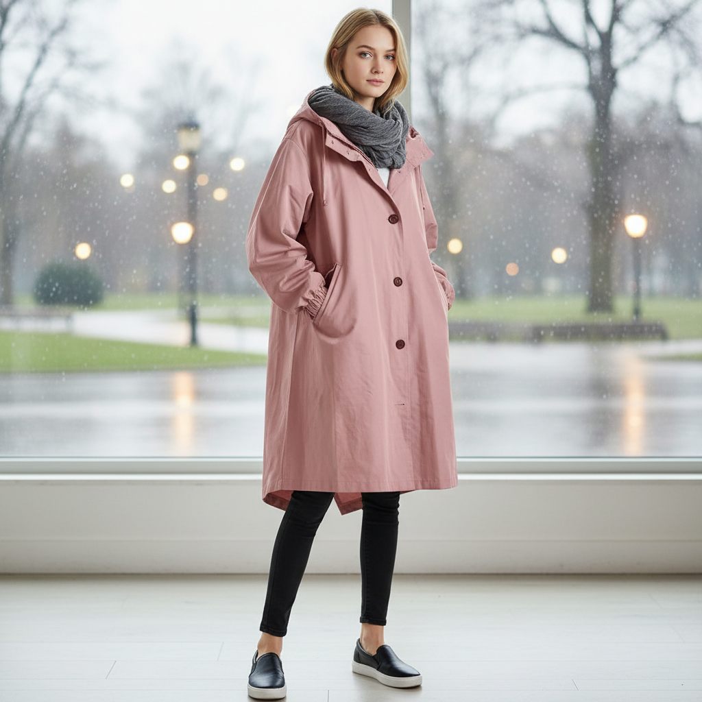 Longline Rain Jacket with Drawstring Hood