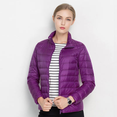 Puffer Jacket with Stand Collar and Fine Quilt Lines