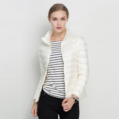 Puffer Jacket with Stand Collar and Fine Quilt Lines