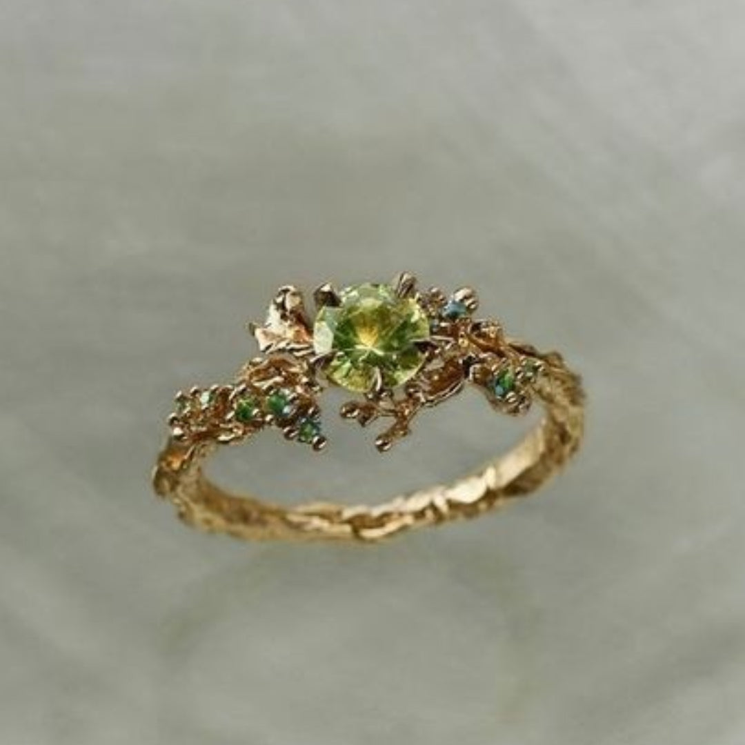 Woodland-Inspired Crown Ring with Twig and Leaf Feel