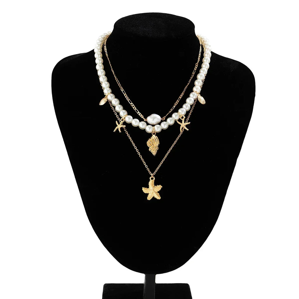 Starfish and Faux Pearl Choker Necklace with Beach Charm
