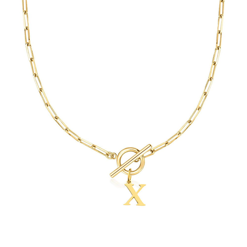 Paperclip Initial Necklace with Circle Toggle Clasp