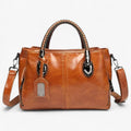 Faux Leather Handbag with Braided Handles and Multiple Compartments