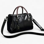 Faux Leather Handbag with Braided Handles and Multiple Compartments