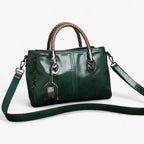 Faux Leather Handbag with Braided Handles and Multiple Compartments