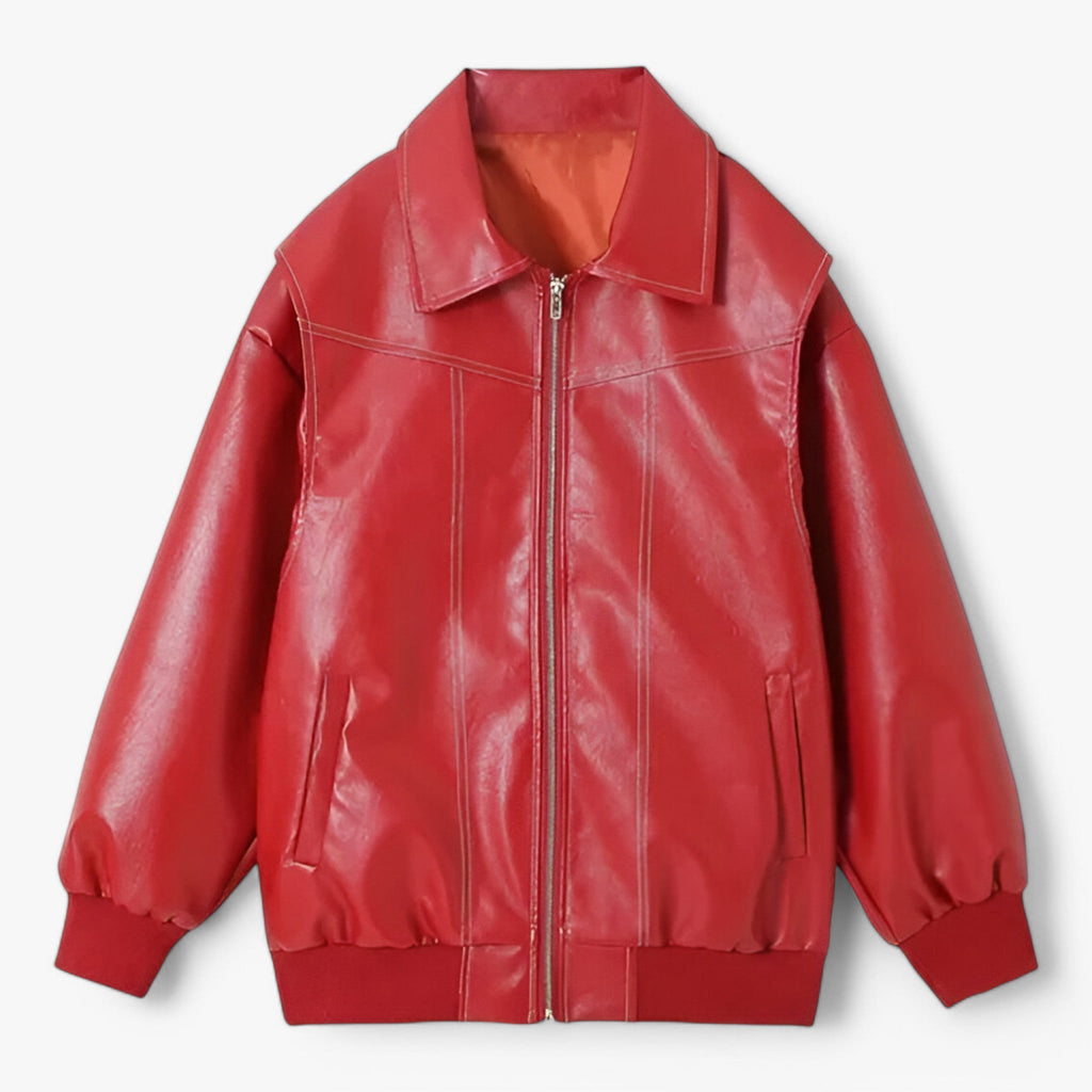 Oversized Faux Leather Jacket with Contrast Stitching