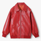Oversized Faux Leather Jacket with Contrast Stitching