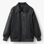 Oversized Faux Leather Jacket with Contrast Stitching