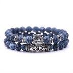 Adjustable Owl Charm Bracelet with Natural Stone Beads