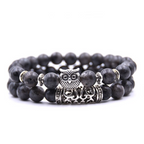 Adjustable Owl Charm Bracelet with Natural Stone Beads