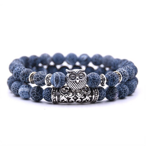 Justerbart armband med ugglecharm och naturstenspärlor