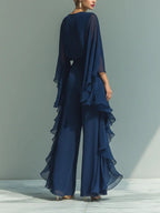Chiffon Two Piece Set with Flared Sleeves and Ruffle Detail