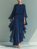 Chiffon Two Piece Set with Flared Sleeves and Ruffle Detail